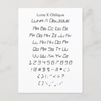 Luna X Oblique - Zazzle Font Sampler Sheet Postcard