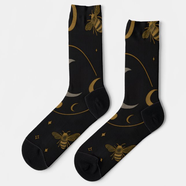 Lunar Alchemy – Celestial Bee & Moon Phase Occult  Socks (Left)