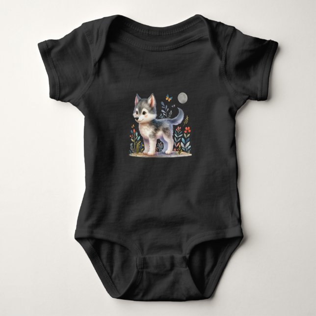  Lunar Baby Wolf - Adorable Baby Romper Bodysuit (Front)