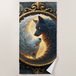 Lunar Balance – Where Shadows Embrace the Light.  Beach Towel