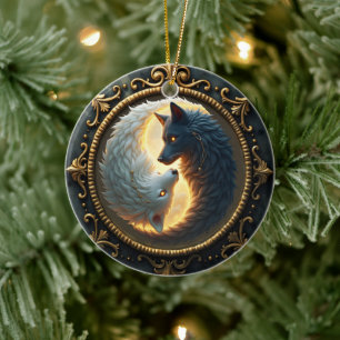 Lunar Balance – Where Shadows Embrace the Light. Ceramic Ornament