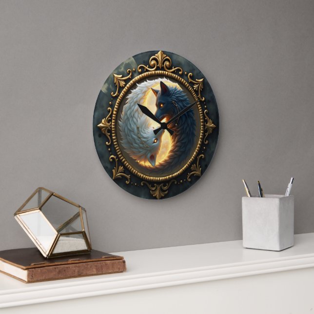 Lunar Balance – Where Shadows Embrace the Light.  Large Clock (Office)