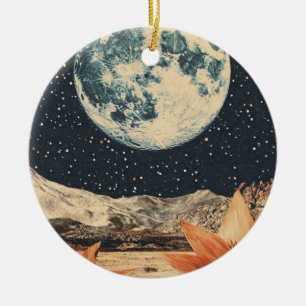 Lunar Bloom Over Sandy Peaks Ceramic Ornament