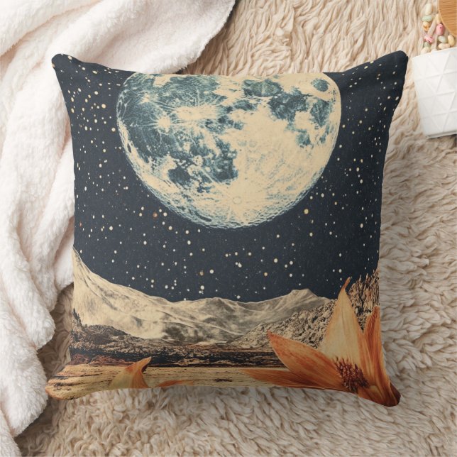 Lunar Bloom Over Sandy Peaks Cushion (Blanket)