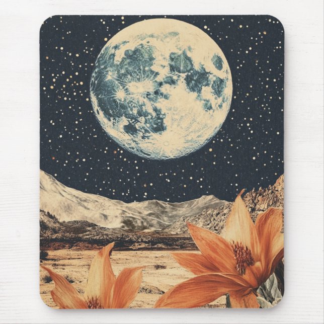 Lunar Bloom Over Sandy Peaks Mouse Pad (Front)