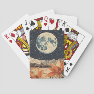 Lunar Bloom Over Sandy Peaks Playing Cards