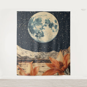 Lunar Bloom Over Sandy Peaks Tapestry