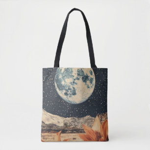 Lunar Bloom Over Sandy Peaks Tote Bag