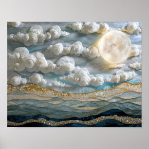 Lunar Blossoms: Textured Elegance Poster