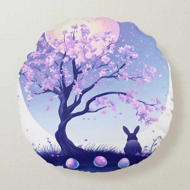 Lunar Bunny Night Round Cushion (Front)