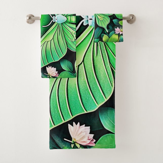 Lunar Butterfly Bloom Design Bath Towel Set (Insitu)