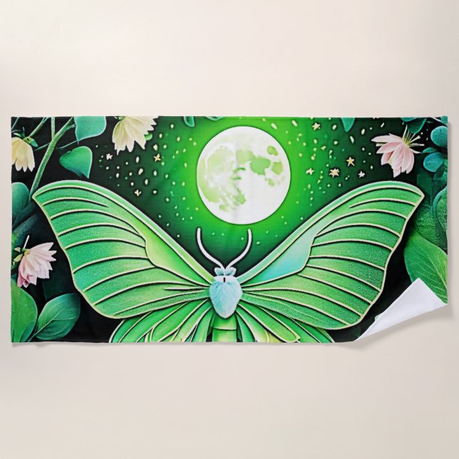 Lunar Butterfly Bloom Design Beach Towel (Front)