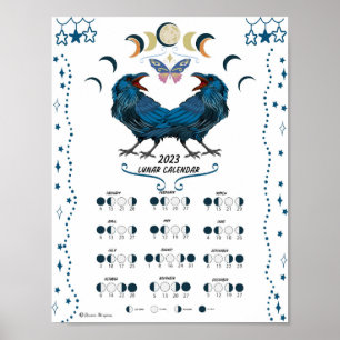 LUNAR CALENDAR 2023, Crow Moon, Wicca Witch Moon  Poster