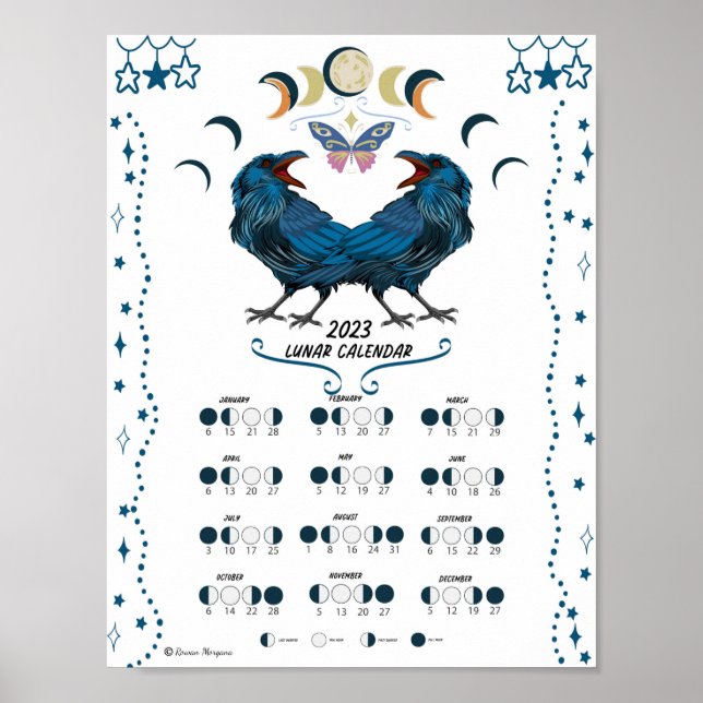 LUNAR CALENDAR 2023, Crow Moon, Wicca Witch Moon  Poster (Front)