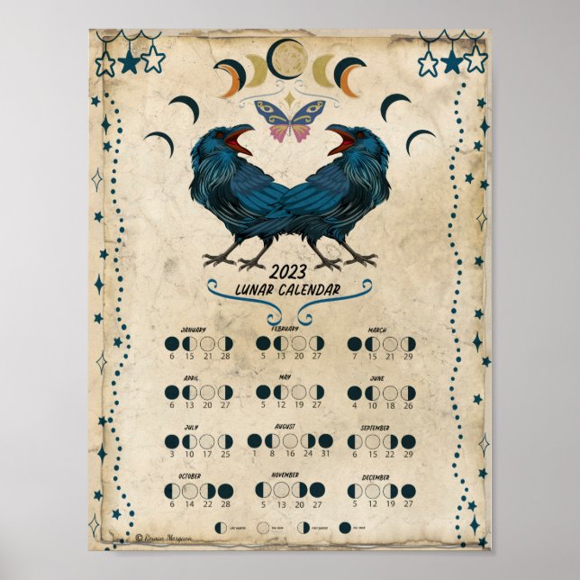 LUNAR CALENDAR 2023,  Crow Moon, Wicca Witch Moon  Poster (Front)