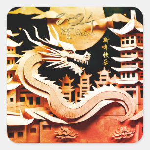 Lunar Chinese New Year of the Dragon 2024 SqS2 Square Sticker