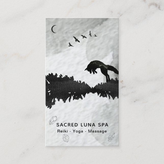 *~* Lunar Cosmic Fox Leaping Pine Trees Moon Business Card (Front)