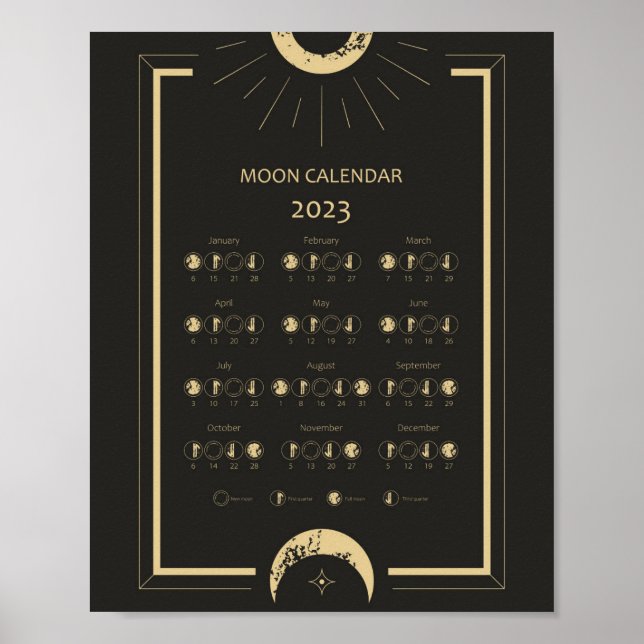 Lunar Cycle Moon Phases Calendar 2023 Poster (Front)