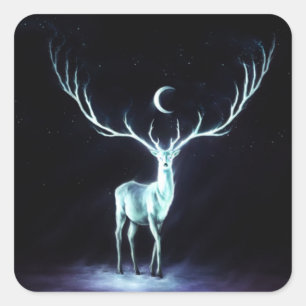 Lunar Deer Protector Digital Art Square Sticker
