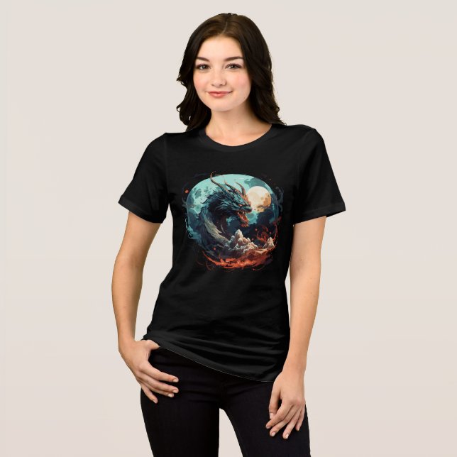 Lunar Dragon Over Fiery Mountains Tri-Blend Shirt (Front Full)