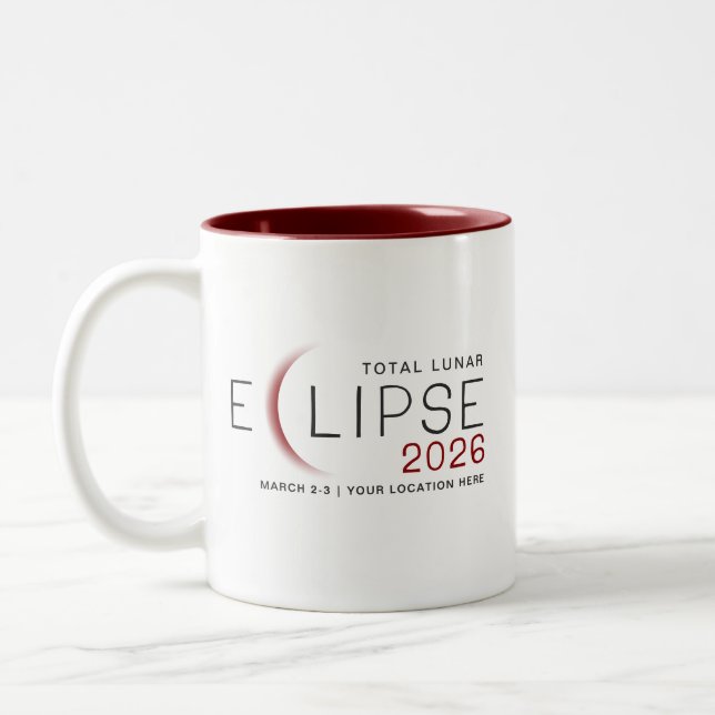 Lunar Eclipse 2026 Custom Location Commemorative Two-Tone Coffee Mug (Left)