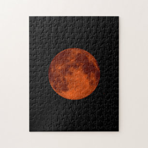 Lunar eclipse blood moon red on black background jigsaw puzzle