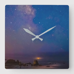 Lunar Eclipse & Milky Way Bandon Beach, Oregon Square Wall Clock