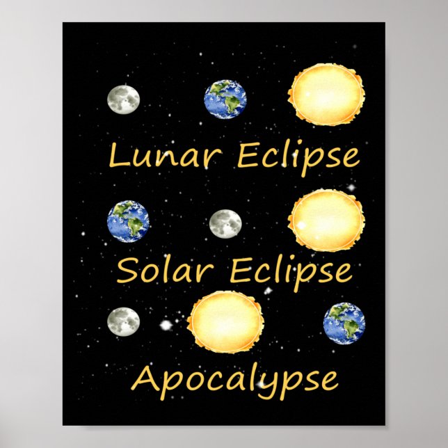 Lunar Eclipse Solar Eclipse And Apocalypse Funny Poster (Front)