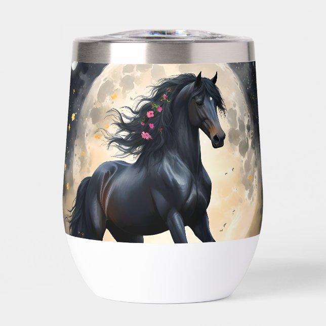 Lunar Elegance: Black Fantasy Horse with Moon  (Front)