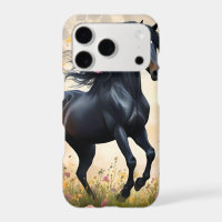 Lunar Elegance: Black Fantasy Horse with Moon