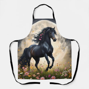 Lunar Elegance: Black Fantasy Horse with Moon  Apron