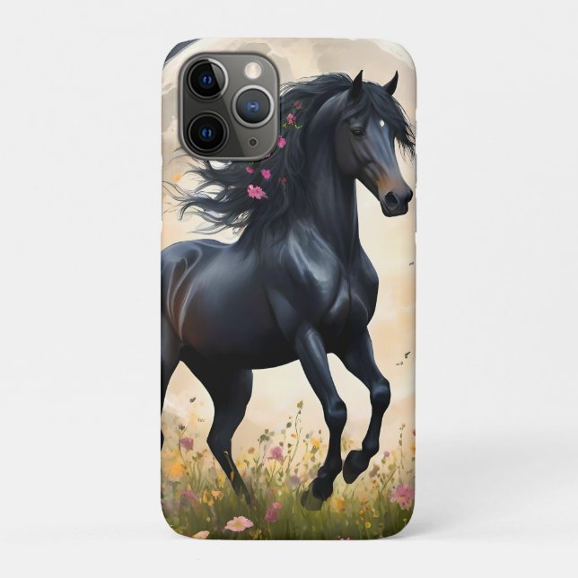 Lunar Elegance: Black Fantasy Horse with Moon  Case-Mate iPhone Case (Back)