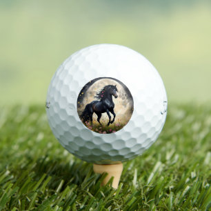 Lunar Elegance: Black Fantasy Horse with Moon  Golf Balls