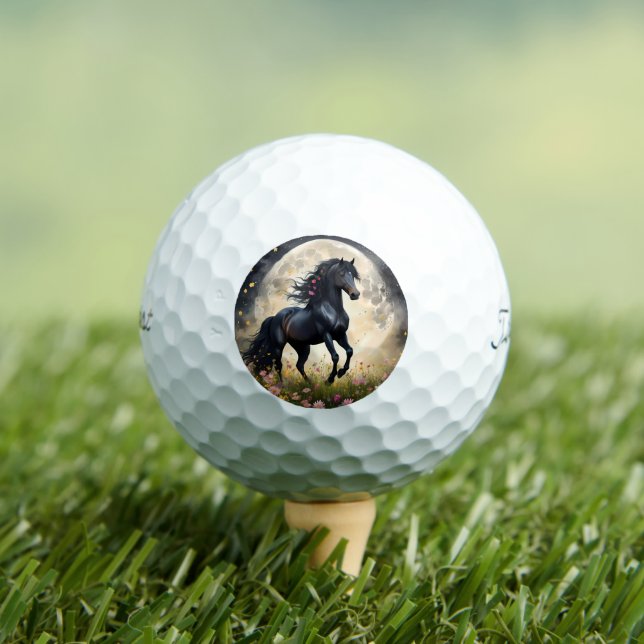 Lunar Elegance: Black Fantasy Horse with Moon  Golf Balls (Insitu Tee)