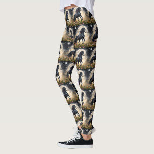 Lunar Elegance: Black Fantasy Horse with Moon Leggings