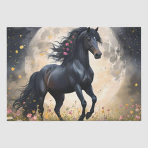 Lunar Elegance: Black Fantasy Horse with Moon  Tissue Paper