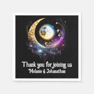 Lunar full moon starry night celestial black pink napkin