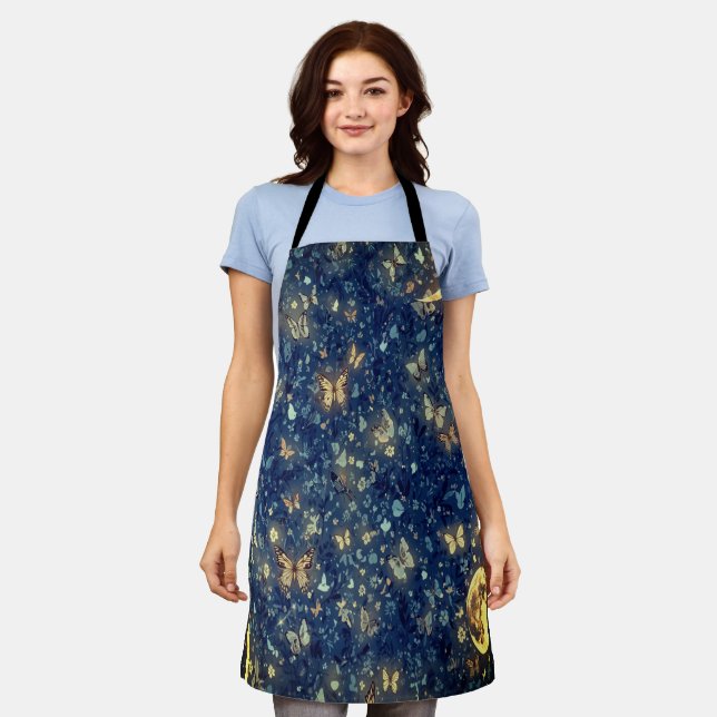 Lunar Glow Celestial Moon & Butterflies Cooking Apron (Worn)