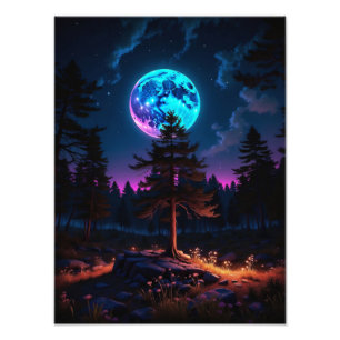 Lunar Glow Forest – Tranquil Cosmic Nightscape Photo Print