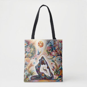 Lunar Harmony Yoga Poses in a Flower-Filled Garden Tote Bag
