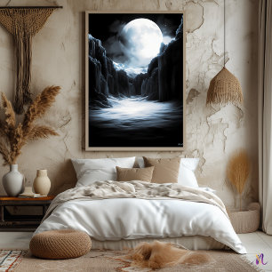 Lunar Ice Canyon – Monochrome Moonlit Landscape Poster