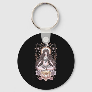 Lunar Lotus Meditation Priestess Moon Phases Stars Key Ring
