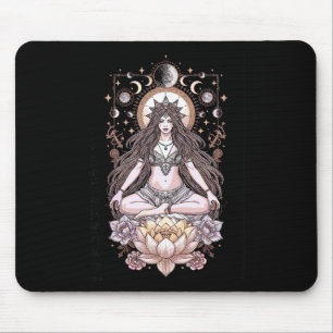 Lunar Lotus Meditation Priestess Moon Phases Stars Mouse Pad