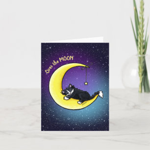 Lunar Love Tuxedo Cat Card