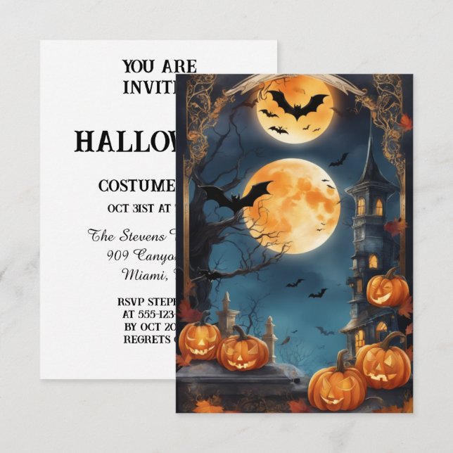 Lunar Lure: Customise Your Enchanted Halloween Inv Invitation (Front/Back)