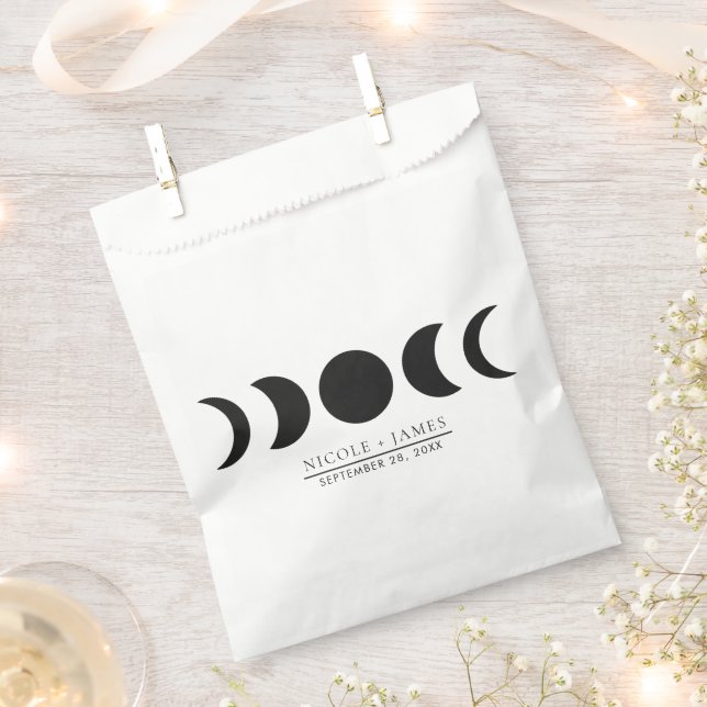 Lunar Luxe Black & Cream Moon Phase Wedding  Favour Bag (Clipped)