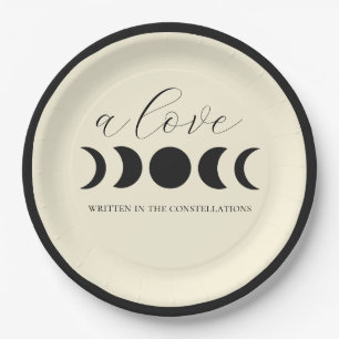 Lunar Luxe Black & Cream Moon Phase Wedding  Paper Plate