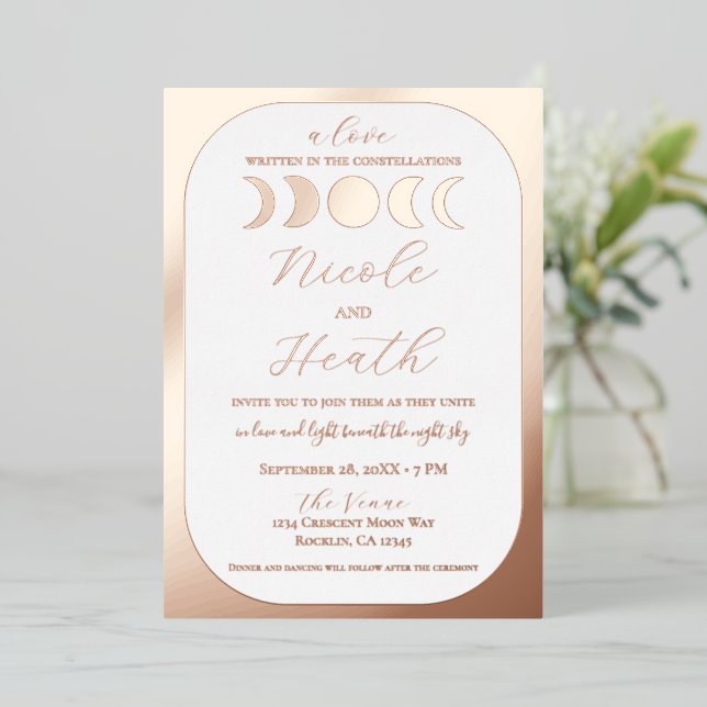 Lunar Luxe Real Rose Gold Foil Moon Phase Wedding  (Standing Front)