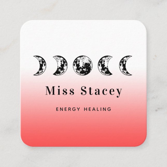 Lunar Moon Phase Energy Healer Spiritual Red Ombre Square Business Card (Front)