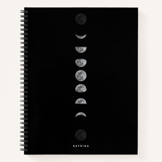 Lunar Moon Phases Celestial Customised Name Notebook (Front)